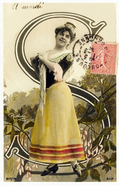 S : Mlle Caux, artiste des années 1900 - Alphabet en carte postale - Studio Reutlinger