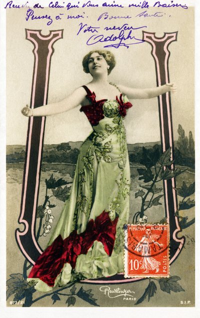 Olive Haygate, actrice anglaise de la Belle Époque - alphabet en carte postale - Studio Reutlinger