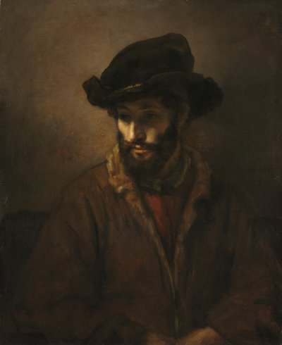 Un homme barbu portant un chapeau - Studio of Rembrandt van Rijn