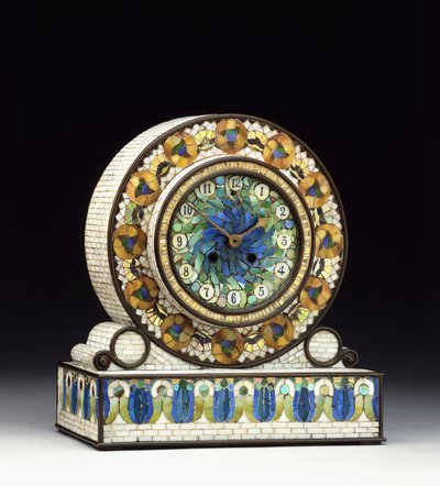 Pendule de cheminée en verre Favrile monté en bronze, 20e siècle - Studios Tiffany