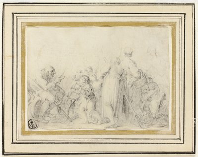Scène de genre avec un vieil homme, des paysannes et des enfants - Style of Jean Baptiste Greuze