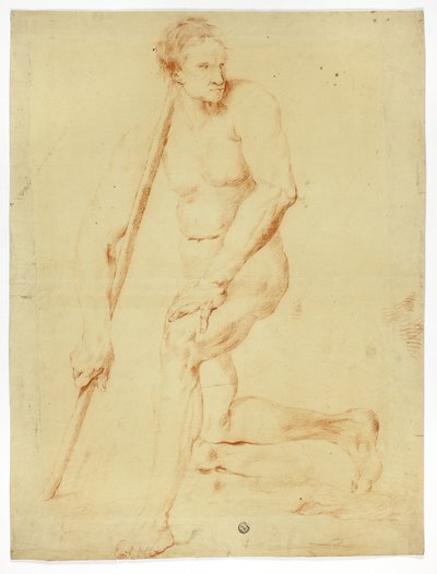 Nu académique masculin appuyé sur un bâton - Style of Pompeo Girolamo Batoni