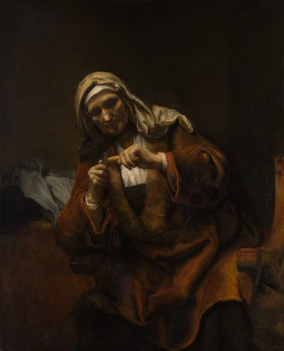 Vieille femme se coupant les ongles, ca. 1655-60 - Style of Rembrandt