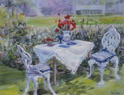 Coquelicots et Tissu Blanc - Sue Wales