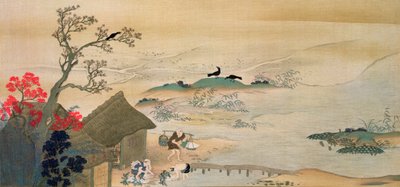 Paysans récoltant des légumes près de Kyoto au Moyen Âge, imprimé dans le magazine 