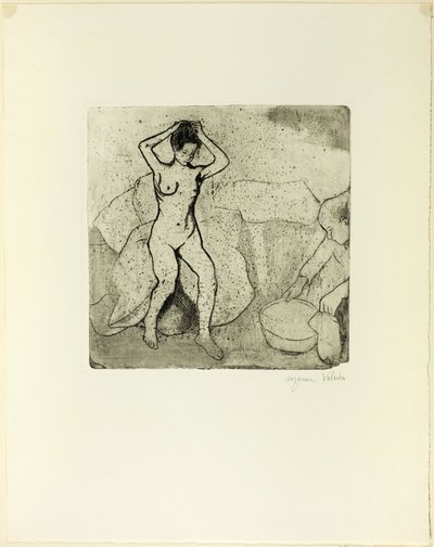 Catherine prépare le bain et Louise, nue, se coiffe - Suzanne Valadon