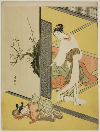 Une courtisane attrapant son assistant en train de dormir - Suzuki Harunobu