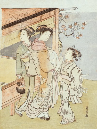 Une dame et son assistante rencontrent un messager - Suzuki Harunobu