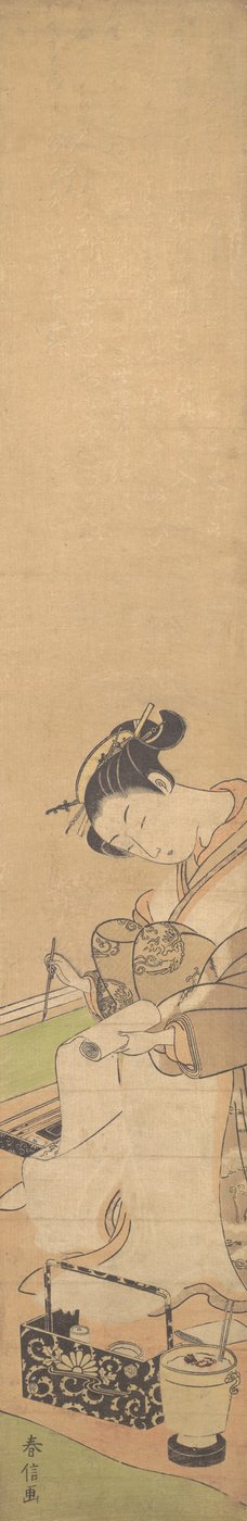 Une Oiran assise sur un lit, écrivant une lettre, vers 1769 - Suzuki Harunobu