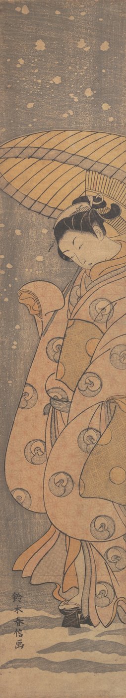 Beauté sous un parapluie dans la neige, vers 1770 - Suzuki Harunobu