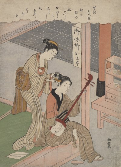 Se peignant les cheveux - Suzuki Harunobu
