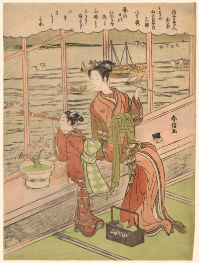 Cerisier à fleurs doubles : Motoura de la Minami Yamasakiya (Minami Yamasakiya uchi Motoura, Yaezakura), de la série "Beautés du monde flottant comparées aux fleurs (Ukiyo bijin hana ni yosu)" - Suzuki Harunobu
