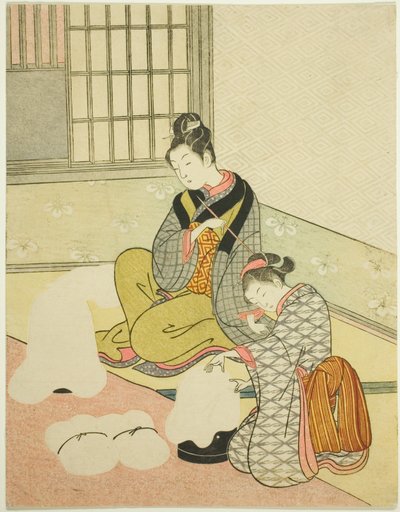 Neige du soir sur un façonnier de fil, de la série "Huit vues du salon" - Suzuki Harunobu
