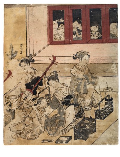 Quatre filles de Yoshiwara dans une chambre - Suzuki Harunobu