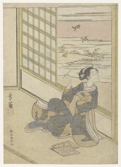 Fille écoutant les bécassines - Suzuki Harunobu