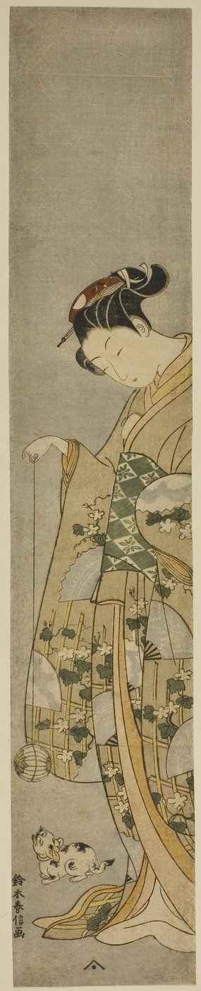 Fille jouant avec un chat - Suzuki Harunobu