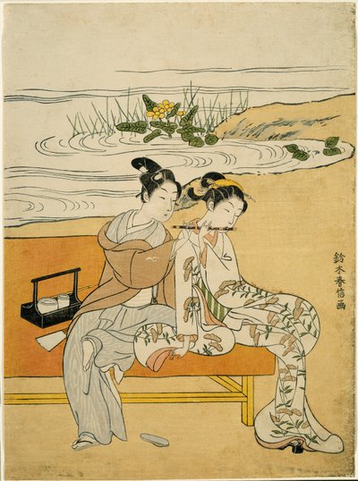 Amants jouant de la même flûte (parodie de Xuanzong et Yang Guifei) - Suzuki Harunobu