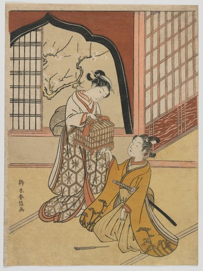 Amoureux avec une cage à oiseaux, période Edo, vers 1766-67 - Suzuki Harunobu