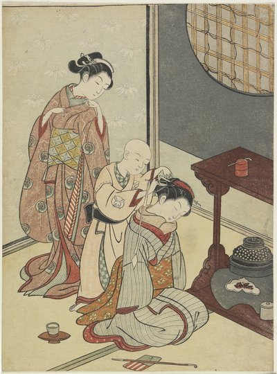 Pluie nocturne sur le stand de thé, après 1766 - Suzuki Harunobu