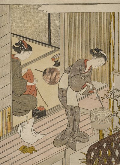 Voiles de retour du porte-serviettes - Suzuki Harunobu