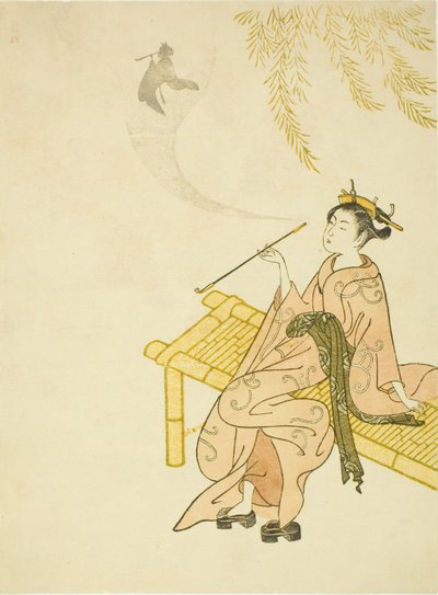 Fumer sur un Banc - Suzuki Harunobu