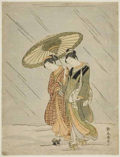 Neige sur le chemin du retour du bain public - Suzuki Harunobu