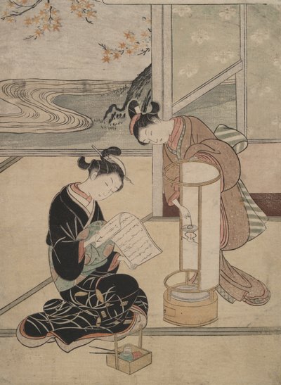 La lueur du soir de la lampe : huit vues de salon - Suzuki Harunobu