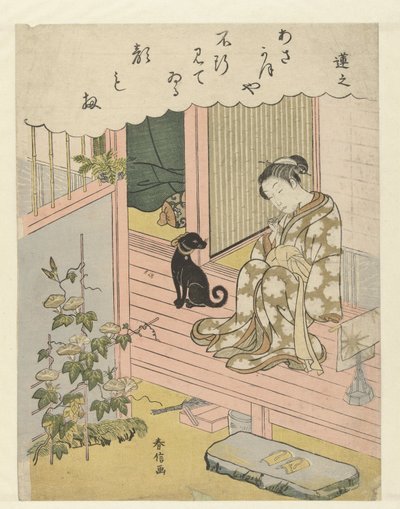 Femme regardant une liseron - Suzuki Harunobu