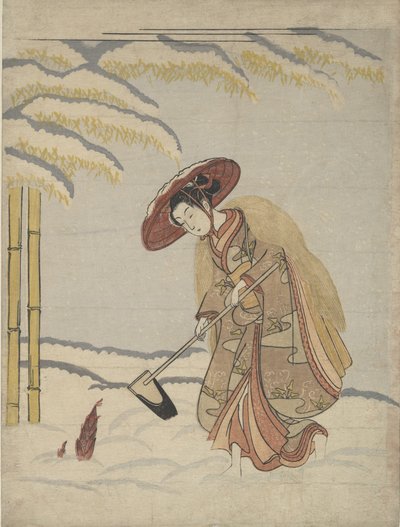 Femme creusant des pousses de bambou dans la neige, ou Parodie de Meng Zong Moso, des Vingt-Quatre..., vers 1765 - Suzuki Harunobu