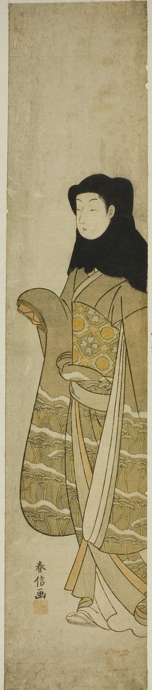 Femme portant une capuche noire - Suzuki Harunobu