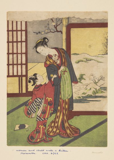 Femme et enfant avec chaton - Suzuki Harunobu