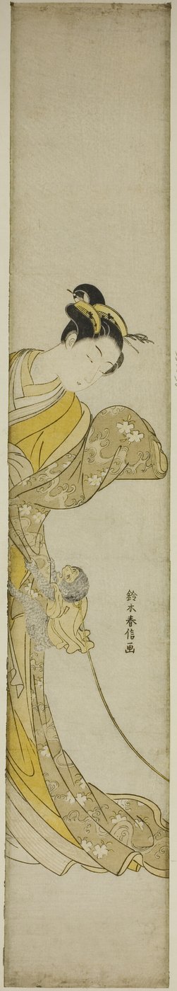 Femme avec un singe de compagnie - Suzuki Harunobu
