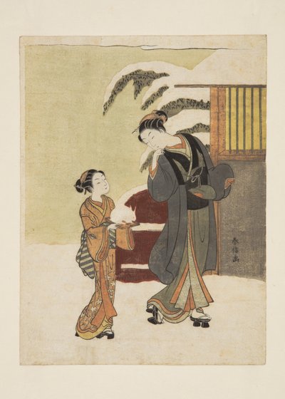 Jeune femme admirant un lapin de neige - Suzuki Harunobu