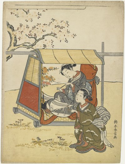 Jeune femme regardant les fleurs de cerisier comme un Mitate de Dame Nakanokimi, vers 1767 - Suzuki Harunobu