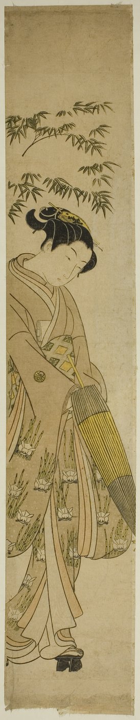Jeune femme marchant dans la neige - Suzuki Harunobu