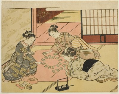 Jeunes femmes jouant aux cartes de poèmes - Suzuki Harunobu