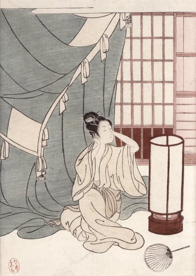 Jeune femme agenouillée près de sa moustiquaire, 1766 - Suzuki Harunobu