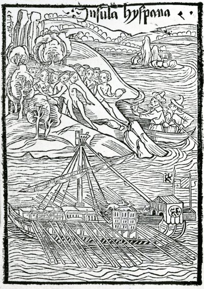 Arrivée de la caravelle de Colomb sur l