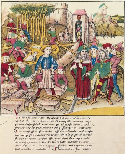 Fondation de la ville de Berne en 1191, miniature de Spiezer Bilderchronik, Suisse - Swiss School