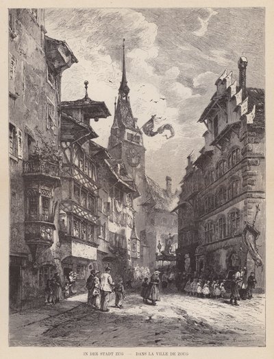 Dans la Ville de Zoug (gravure) - Swiss School
