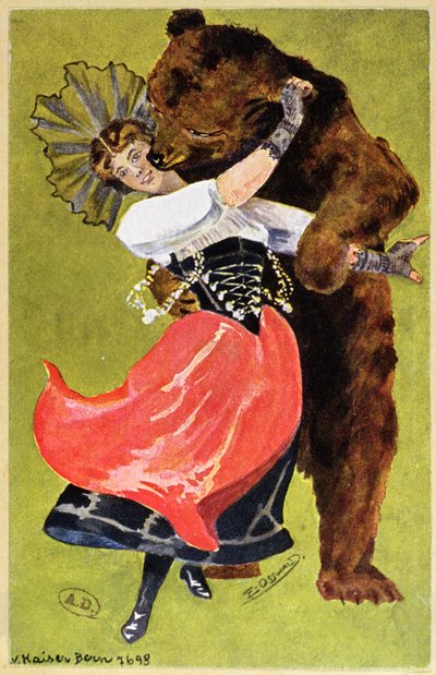 Carte postale de Berne représentant une femme et un ours, c.1900 - Swiss School