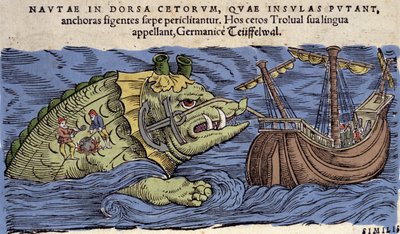 Monstre marin et navire, illustration de 