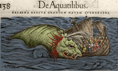 Monstre marin attaquant un navire, illustration de 