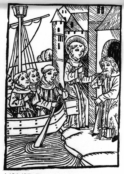 La légende de Saint Brendan (Brandan), héros et saint irlandais du 6ème siècle. Le saint rencontre l