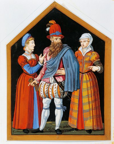 Deux prostituées et le proxénète, peinture anonyme du XVIe siècle - Swiss School