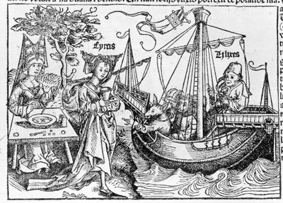 Ulysse et ses compagnons transformés en porcs par la magicienne Circé - dans "Cosmographia" de Sebastian Munster, Bâle 1558 - Swiss School