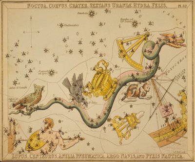 Noctua, Corvus, Crater, Sextans Uraniæ, Hydra, Felis, Lupus, Centaurus, Antlia Pneumatica, Argo Navis, et Pyxis Nautica, Illustration de 
