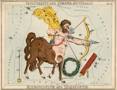 Sagittaire et Couronne Australe. Microscopium et Telescopium., vers 1825 - Sydney Hall