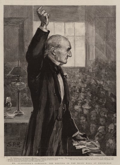 La campagne de M. Gladstone, la réunion dans la salle de musique à Édimbourg - Sydney Prior (after) Hall