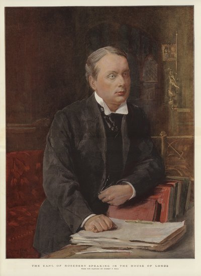 Le comte de Rosebery parlant à la Chambre des lords (lithographie en couleur) - Sydney Prior (after) Hall